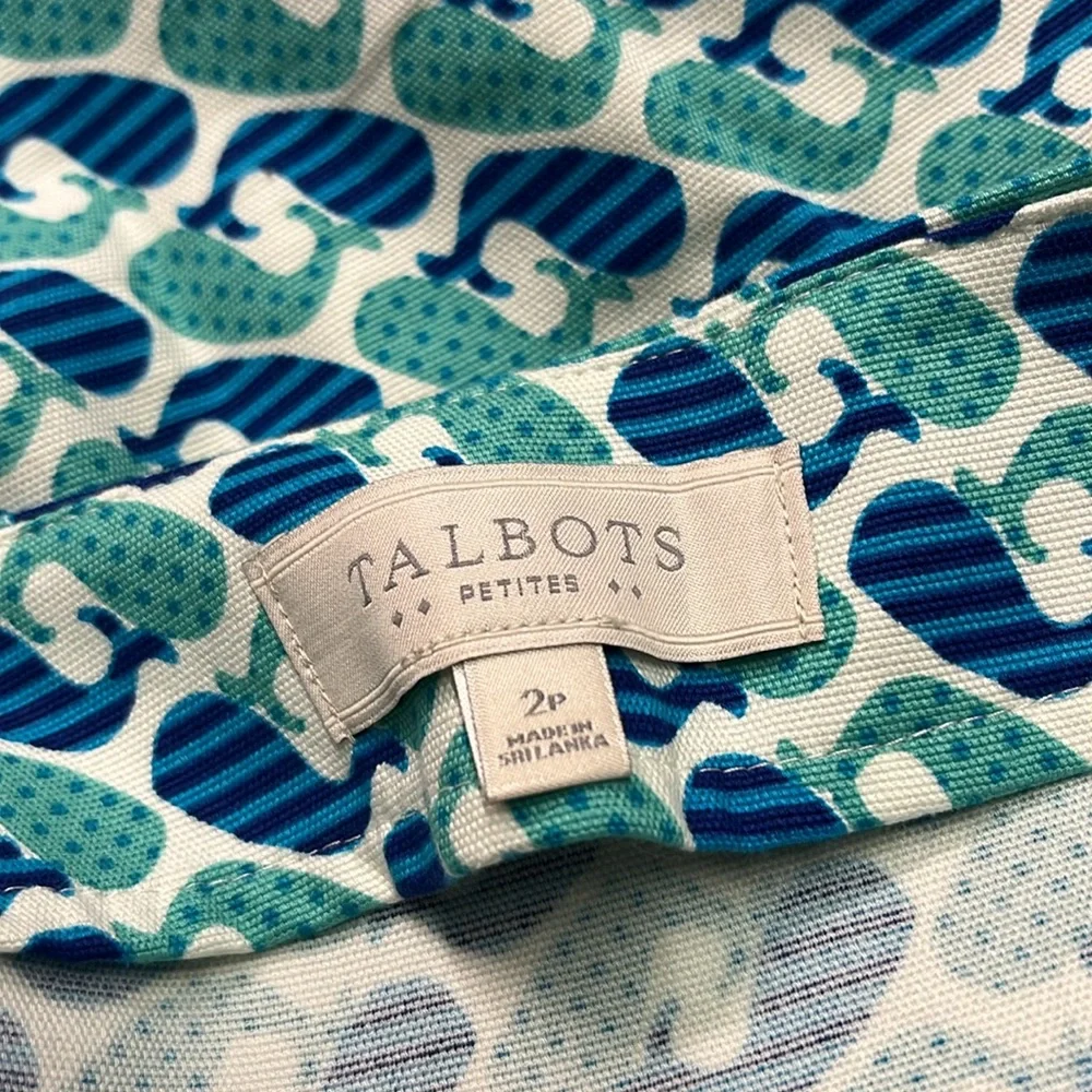 Talbots Blue Whale Print Twill Cotton High-Waist Mini Skirt